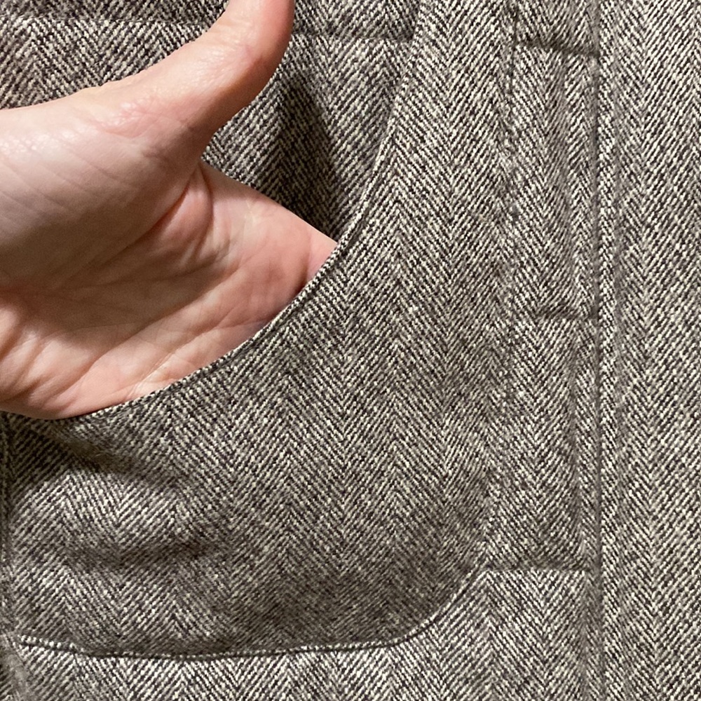 tyler böe quilted wool herringbone vest sz M in brown w/detachable fur collar - Picture 3 of 12